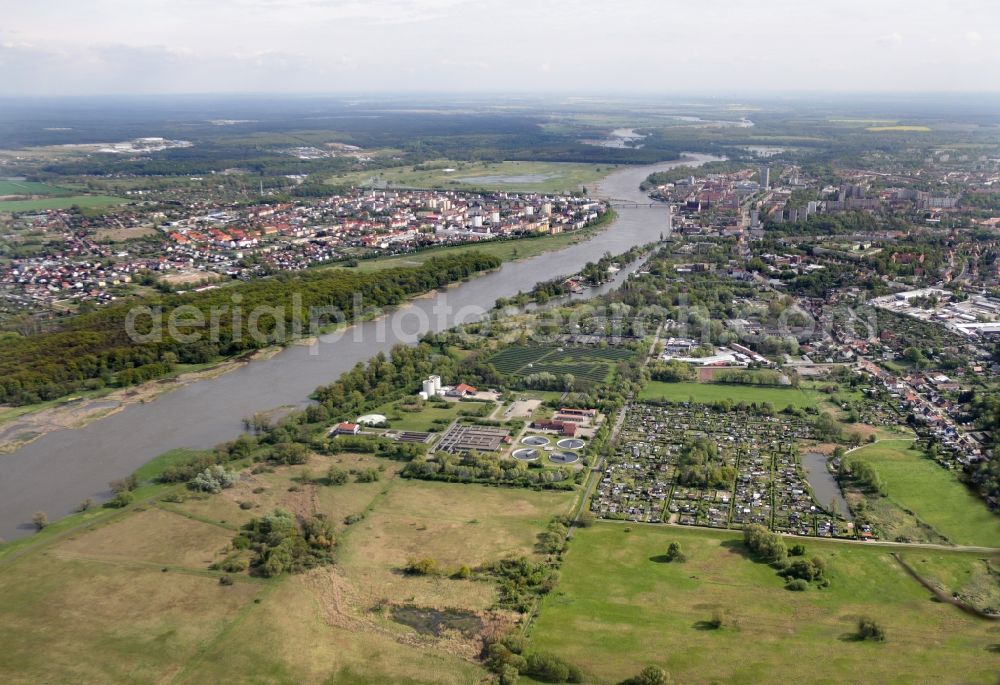 Frankfurt (Oder) from the bird's eye view: City area with outside districts and inner city area in Frankfurt (Oder) and Slubice in the state Brandenburg resp. poland