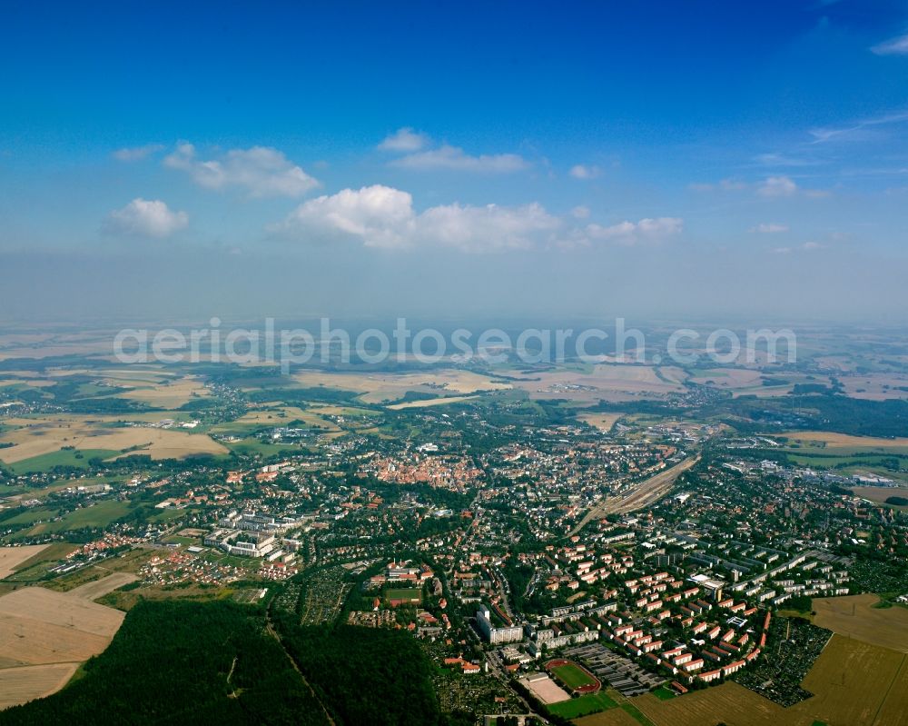 Aerial image Freiberg - City area with outside districts and inner city area in Freiberg in the state Saxony, Germany