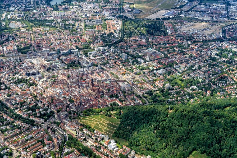 Aerial photograph Freiburg im Breisgau - City area with outside districts and inner city area in Freiburg im Breisgau in the state Baden-Wurttemberg, Germany