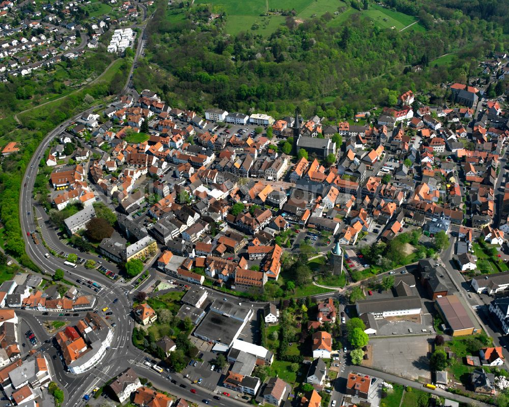 Aerial photograph Grünberg - City area with outside districts and inner city area in Grünberg in the state Hesse, Germany