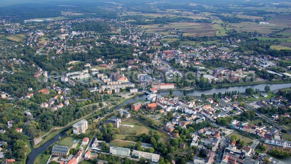 Guben from above - City area with outside districts and inner city area in Guben in the state Brandenburg, Germany