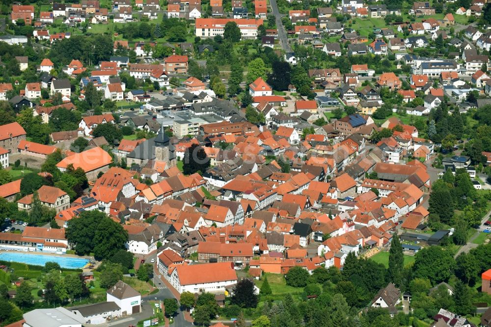 Aerial image Hardegsen - City area with outside districts and inner city area in Hardegsen in the state Lower Saxony, Germany