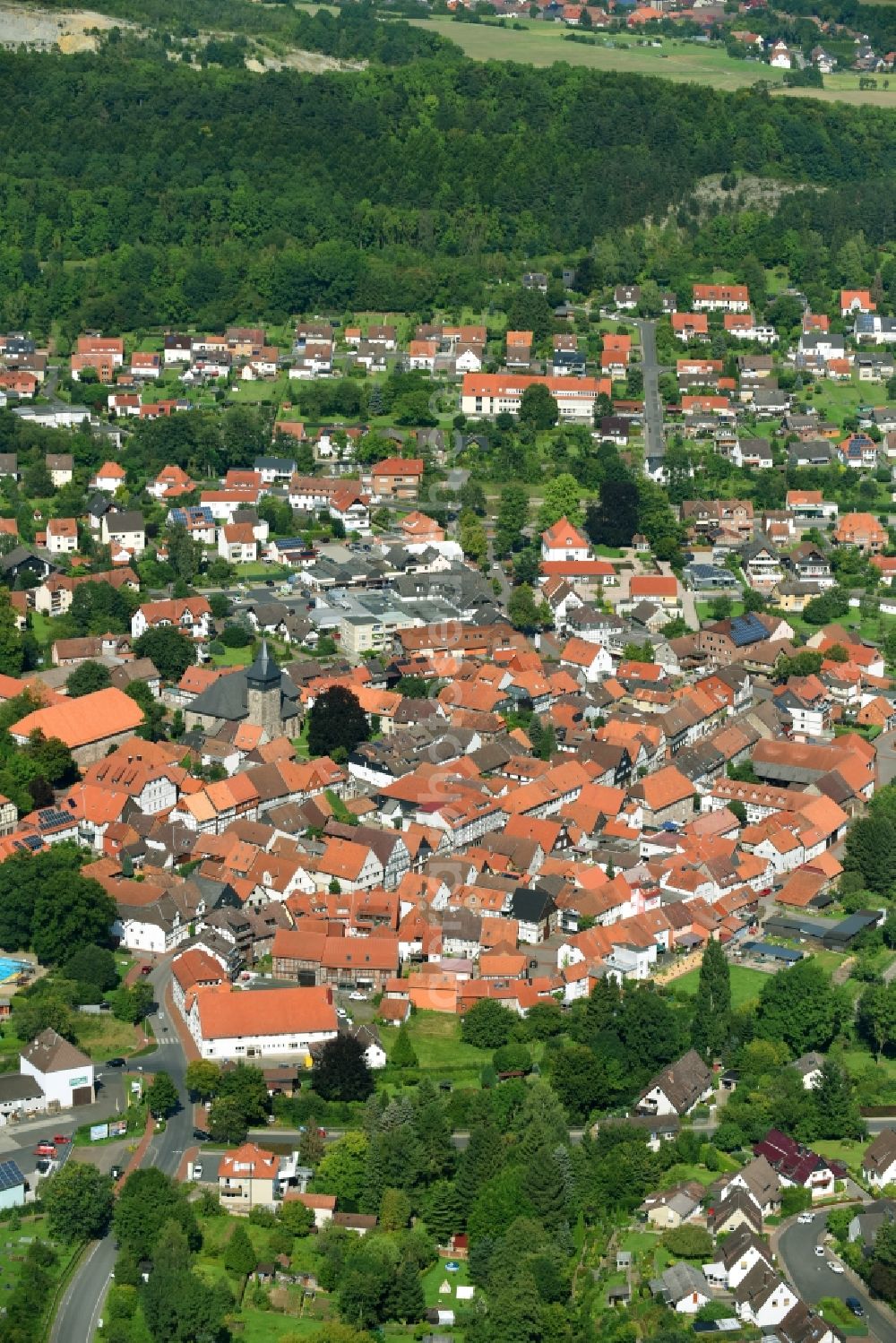 Aerial photograph Hardegsen - City area with outside districts and inner city area in Hardegsen in the state Lower Saxony, Germany