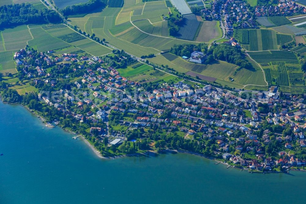 Immenstaad am Bodensee from above - City area with outside districts and inner city area in Immenstaad am Bodensee in the state Baden-Wurttemberg, Germany