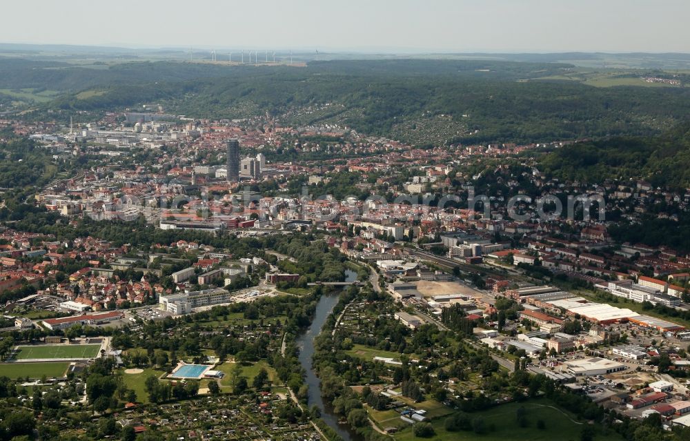 Jena from above - City area with outside districts and inner city area in Jena in the state Thuringia, Germany