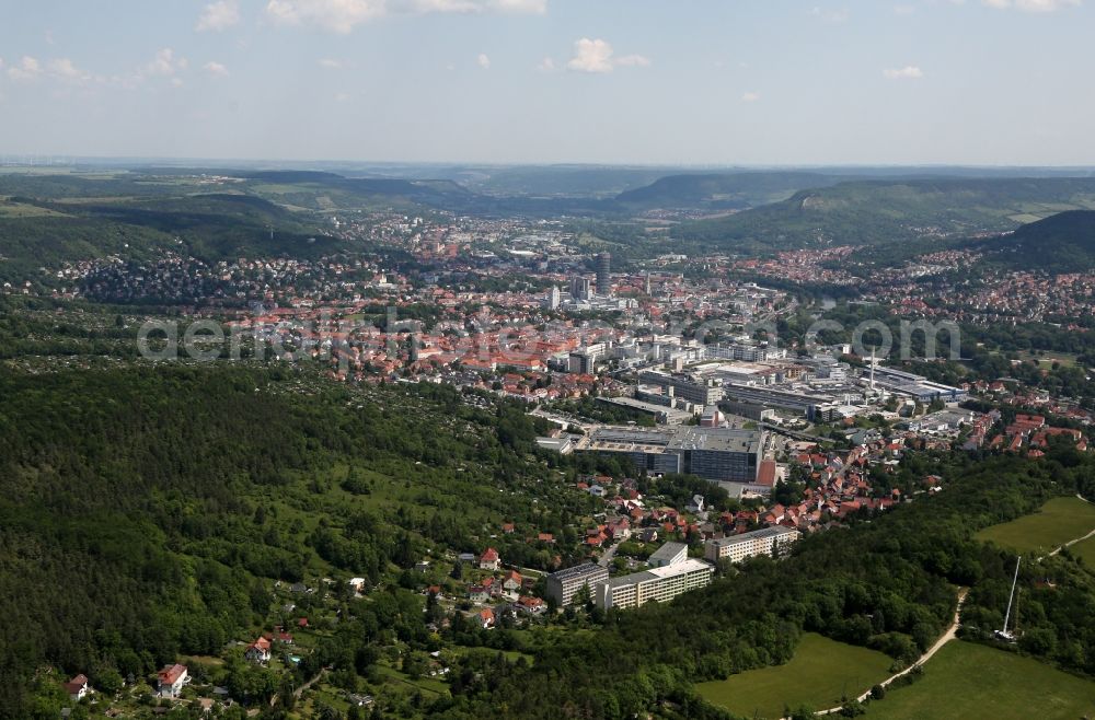 Jena from above - City area with outside districts and inner city area in Jena in the state Thuringia, Germany