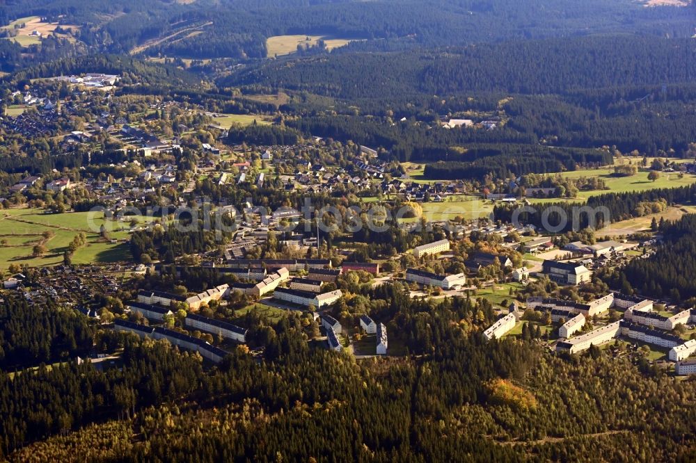 Aerial image Johanngeorgenstadt - City area with outside districts and inner city area in Johanngeorgenstadt in the state Saxony, Germany