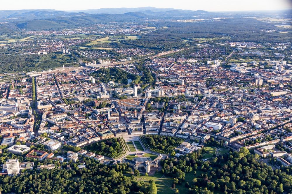 Aerial photograph Karlsruhe - City area with outside districts and inner city area in Karlsruhe in the state Baden-Wurttemberg, Germany