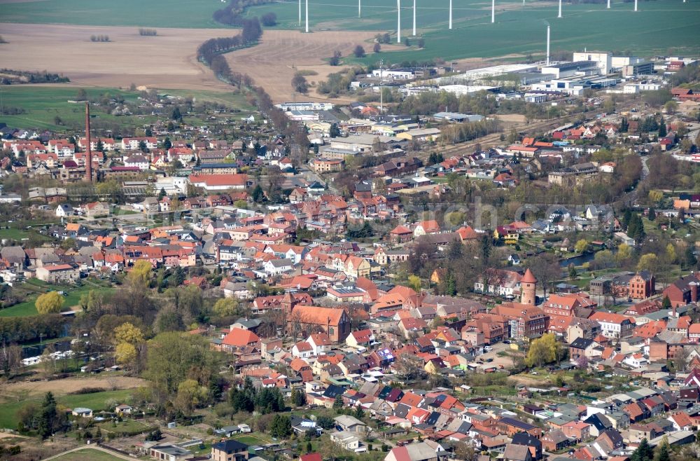 Lübz from above - City area with outside districts and inner city area in Luebz in the state Mecklenburg - Western Pomerania, Germany