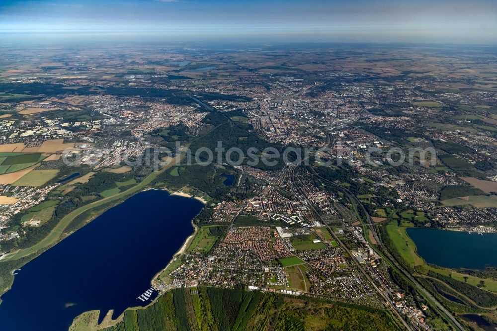 Leipzig from above - City area with outside districts and inner city area in Leipzig in the state Saxony, Germany