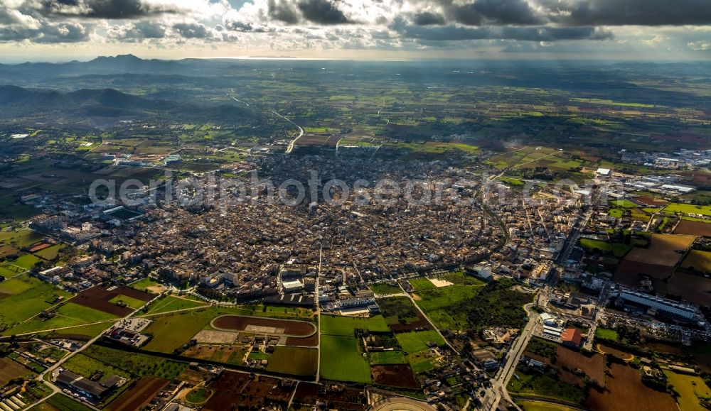 Aerial photograph Manacor - City area with outside districts and inner city area in Manacor in Balearische Insel Mallorca, Spain