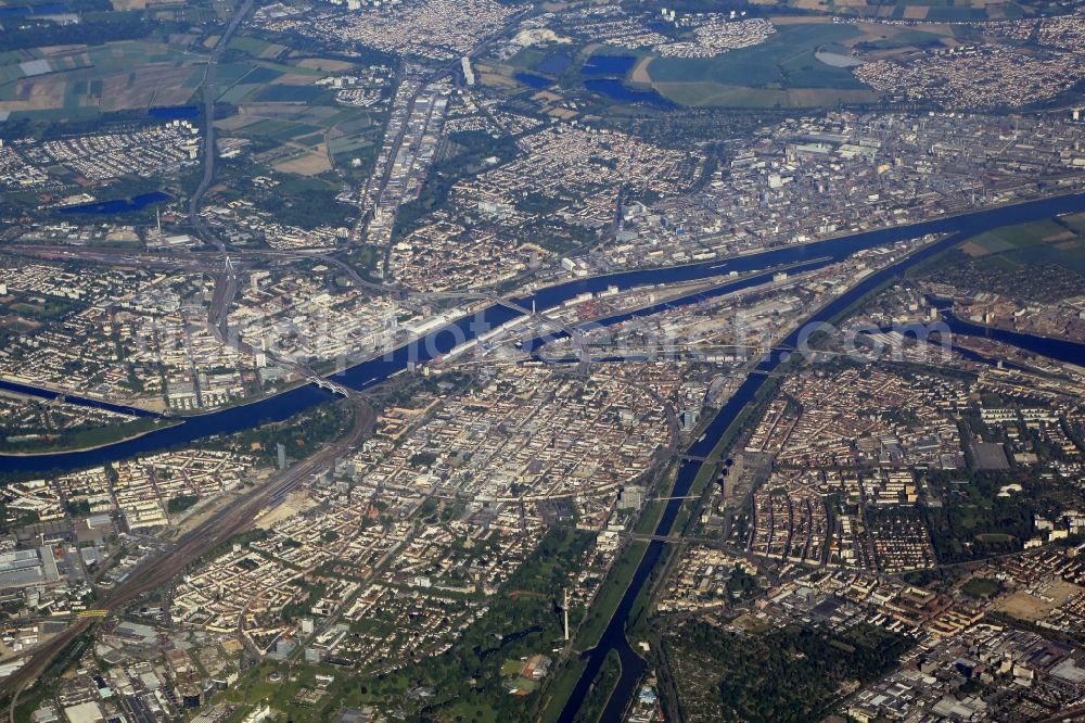 Mannheim from above - City area with outside districts and inner city area in Mannheim in the state Baden-Wurttemberg, Germany