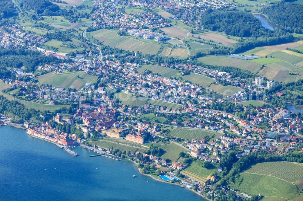 Meersburg from above - City area with outside districts and inner city area in Meersburg in the state Baden-Wurttemberg, Germany