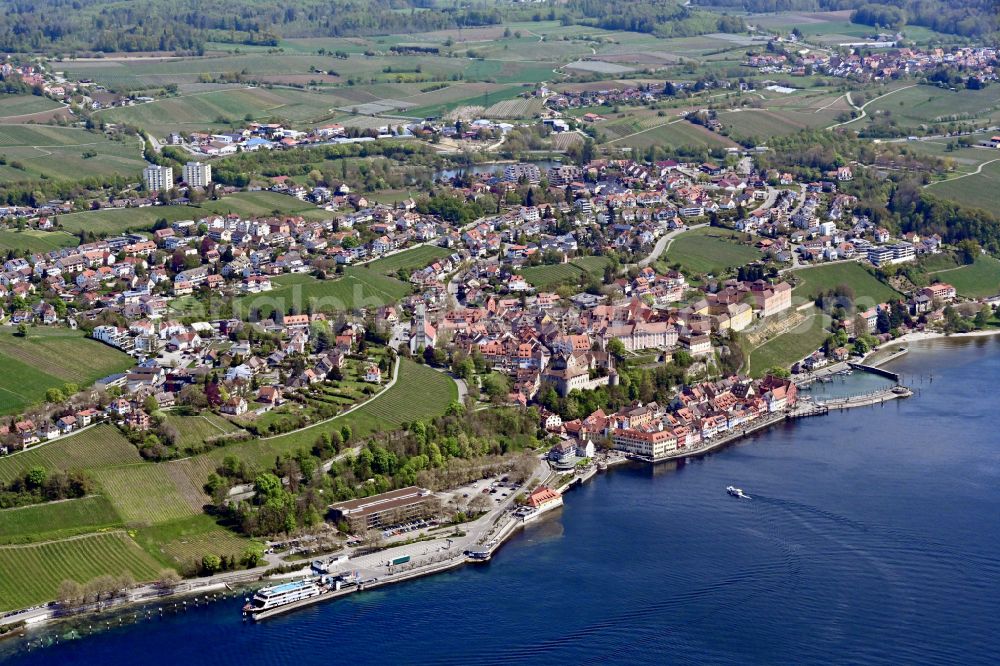 Meersburg from the bird's eye view: City area with outside districts and inner city area in Meersburg in the state Baden-Wurttemberg, Germany