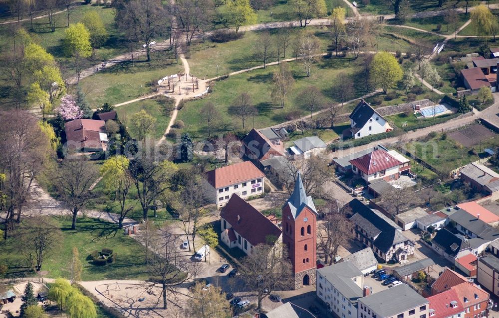 Meyenburg from the bird's eye view: City area with outside districts and inner city area in Meyenburg in the state Brandenburg, Germany