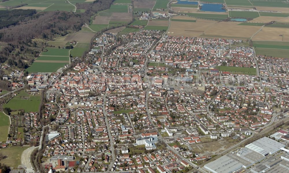 Mindelheim from above - City area with outside districts and inner city area in Mindelheim in the state Bavaria, Germany