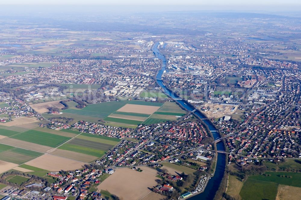 Minden from the bird's eye view: City area with outside districts and inner city area in Minden in the state North Rhine-Westphalia, Germany