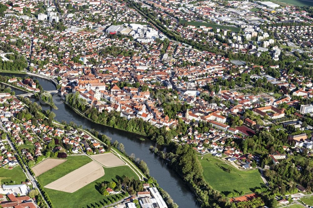 Neuburg an der Donau from above - City area with outside districts and inner city area in Neuburg an der Donau in the state Bavaria, Germany