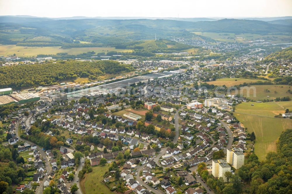 Neunkirchen from the bird's eye view: City area with outside districts and inner city area in Neunkirchen in the state North Rhine-Westphalia, Germany