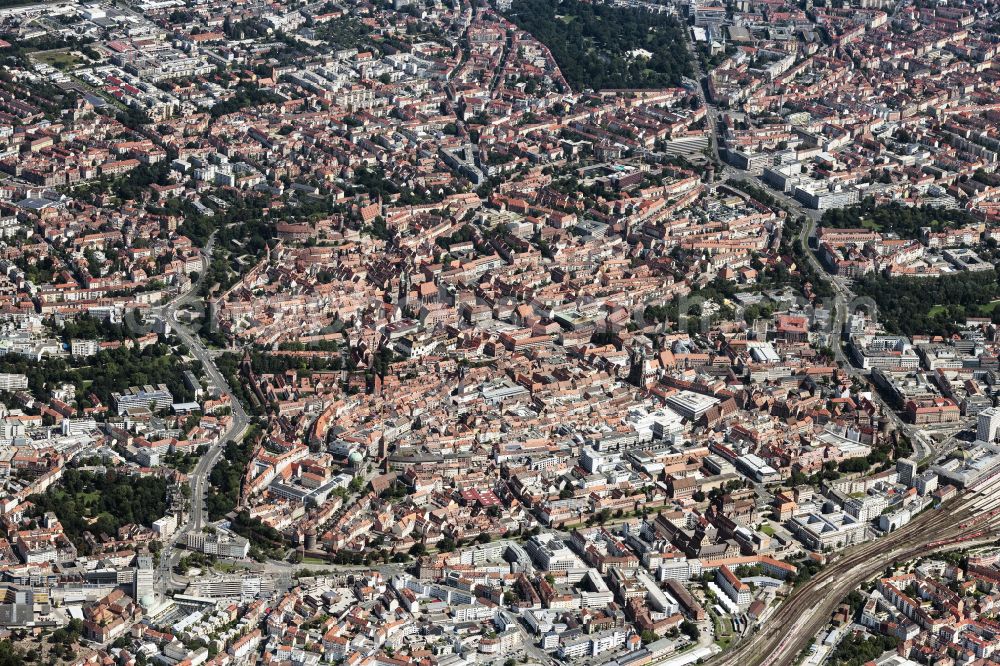 Aerial image Nürnberg - City area with outside districts and inner city area in Nuremberg in the state Bavaria, Germany