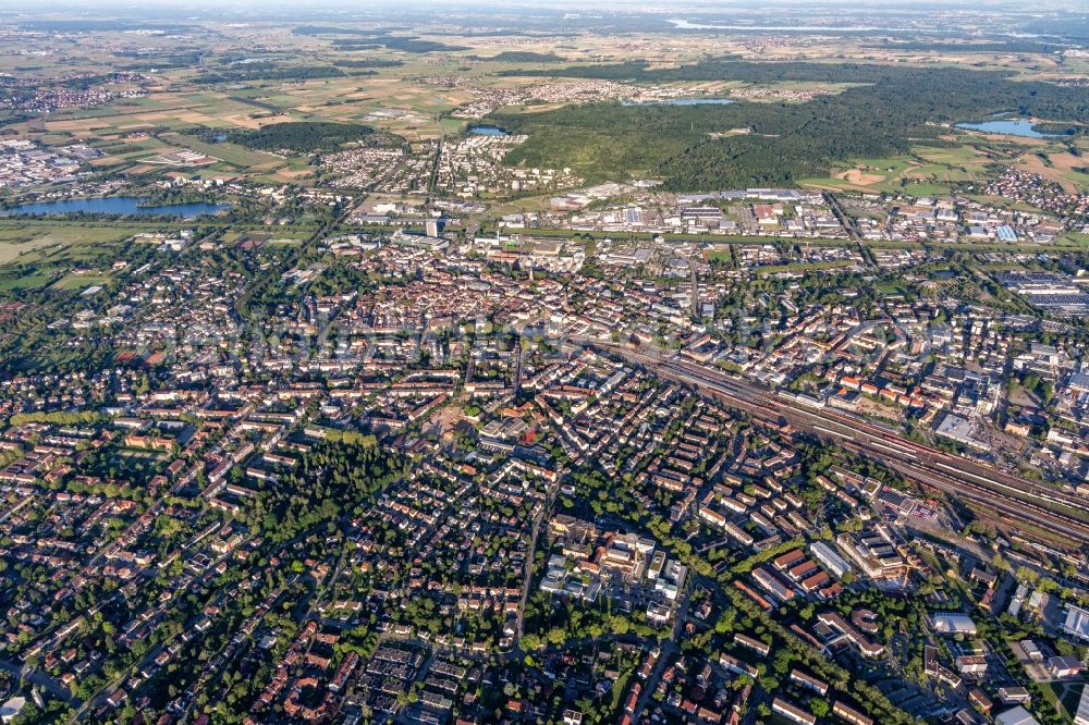 Aerial photograph Offenburg - City area with outside districts and inner city area in Offenburg in the state Baden-Wurttemberg, Germany