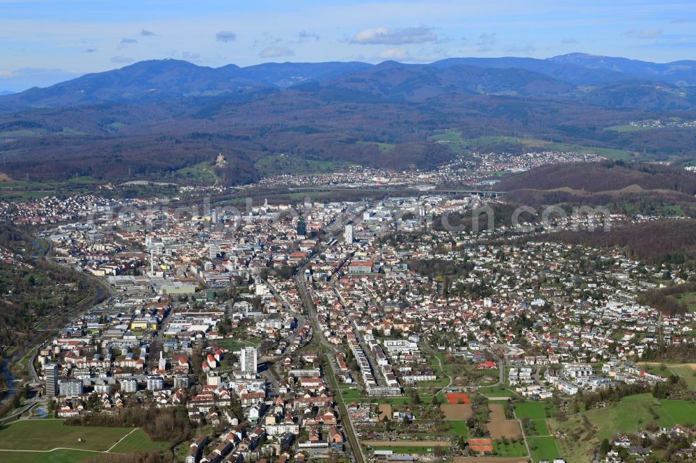 Aerial image Lörrach - City area with outside districts and inner city area in the district Stetten in Loerrach in the state Baden-Wurttemberg, Germany