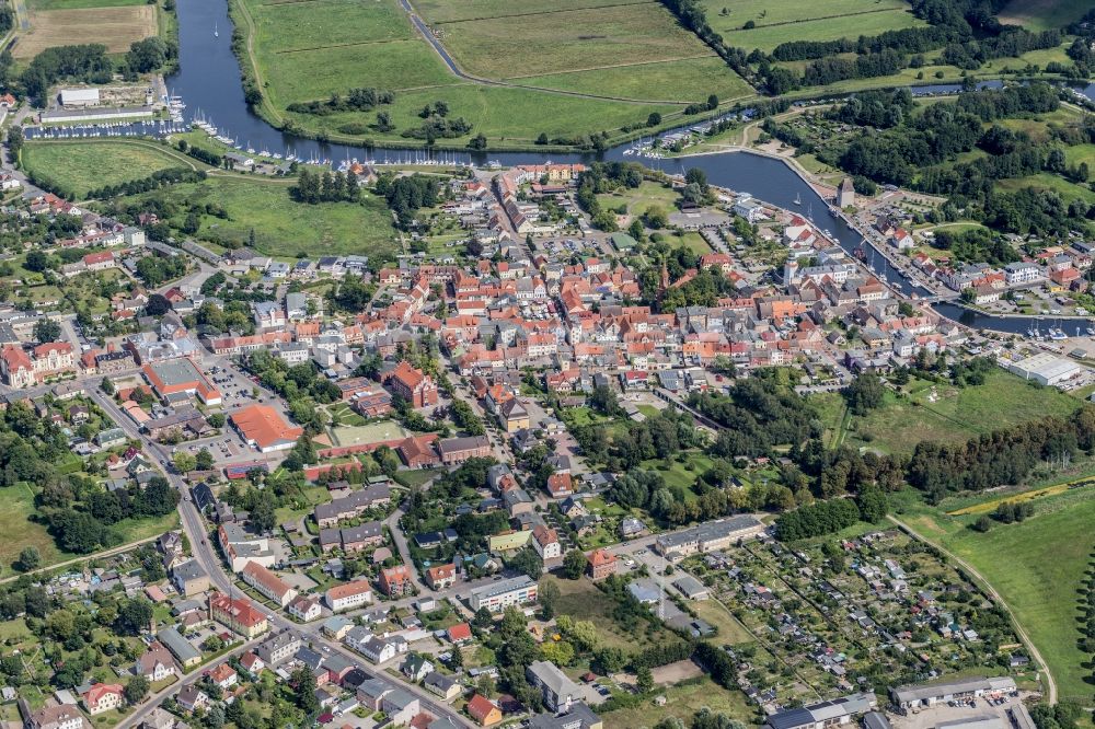 Ueckermünde from above - City area with outside districts and inner city area in the district Ueckermuende in Ueckermuende in the state Mecklenburg - Western Pomerania