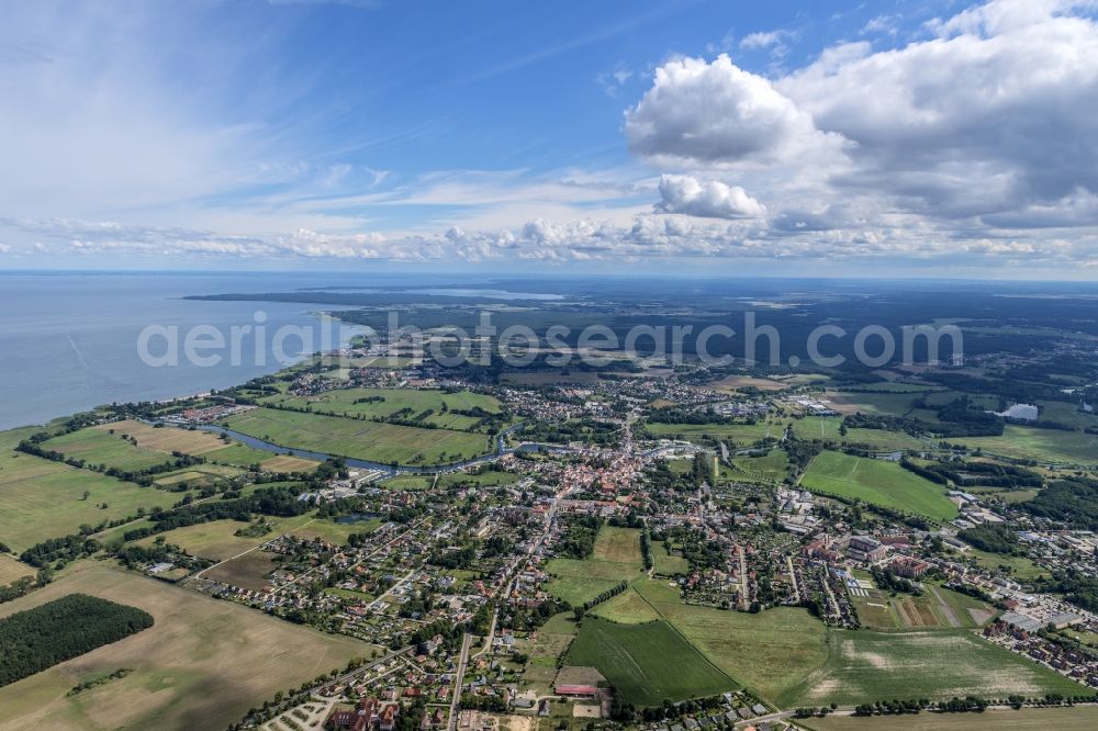 Aerial photograph Ueckermünde - City area with outside districts and inner city area in the district Ueckermuende in Ueckermuende in the state Mecklenburg - Western Pomerania