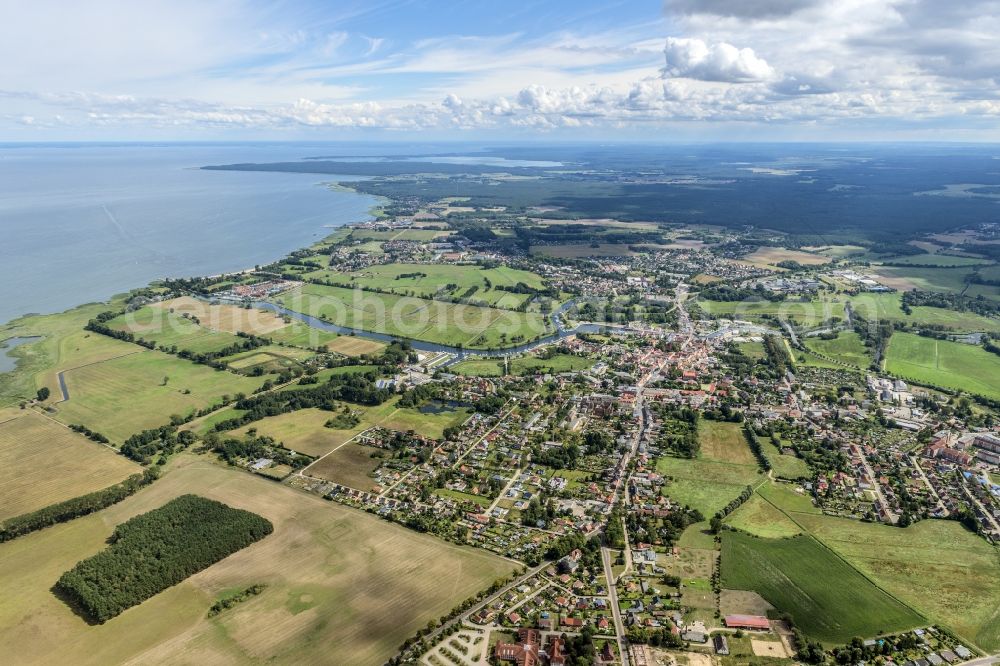 Ueckermünde from above - City area with outside districts and inner city area in the district Ueckermuende in Ueckermuende in the state Mecklenburg - Western Pomerania