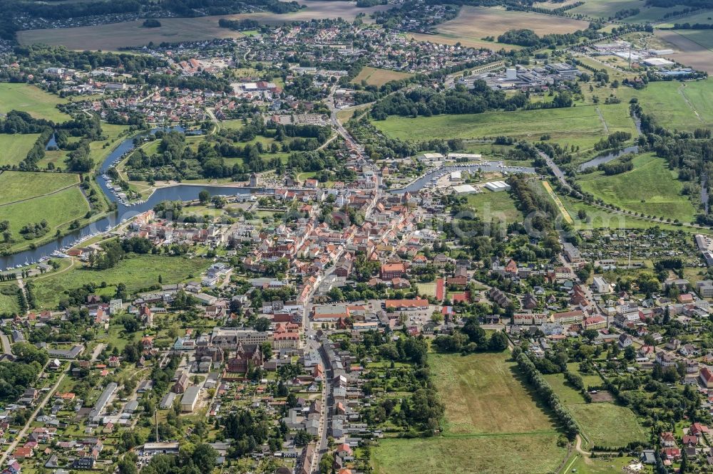 Ueckermünde from the bird's eye view: City area with outside districts and inner city area in the district Ueckermuende in Ueckermuende in the state Mecklenburg - Western Pomerania