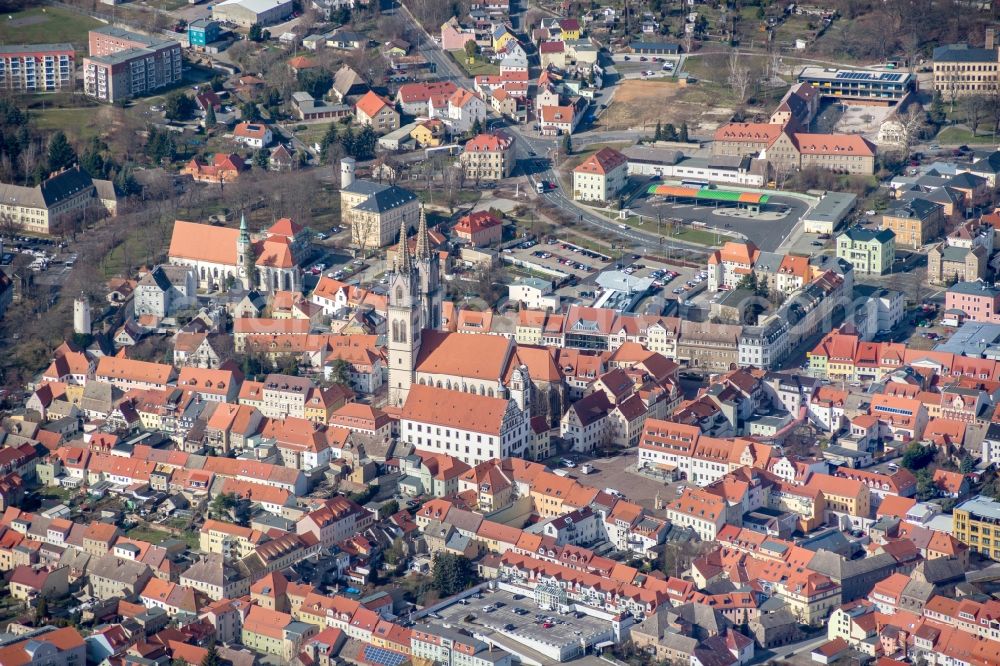 Oschatz from the bird's eye view: City area with outside districts and inner city area in Oschatz in the state Saxony, Germany