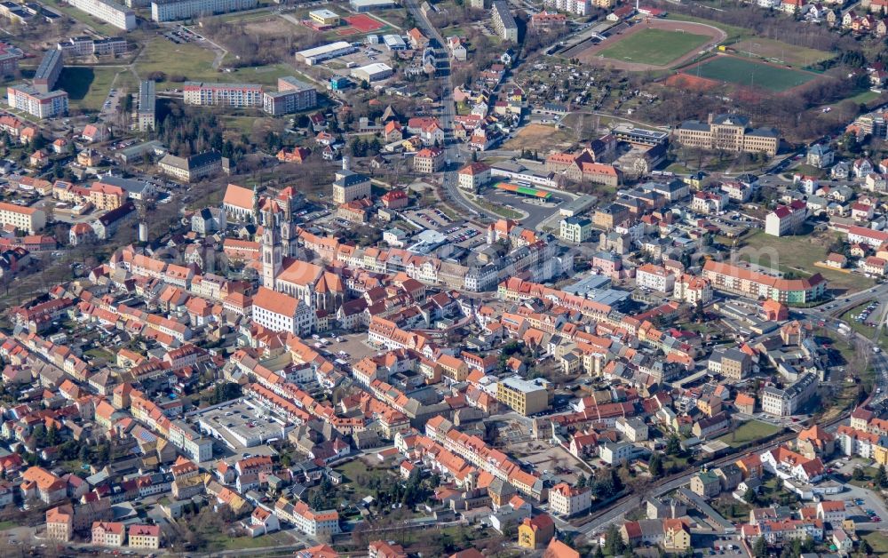 Aerial photograph Oschatz - City area with outside districts and inner city area in Oschatz in the state Saxony, Germany