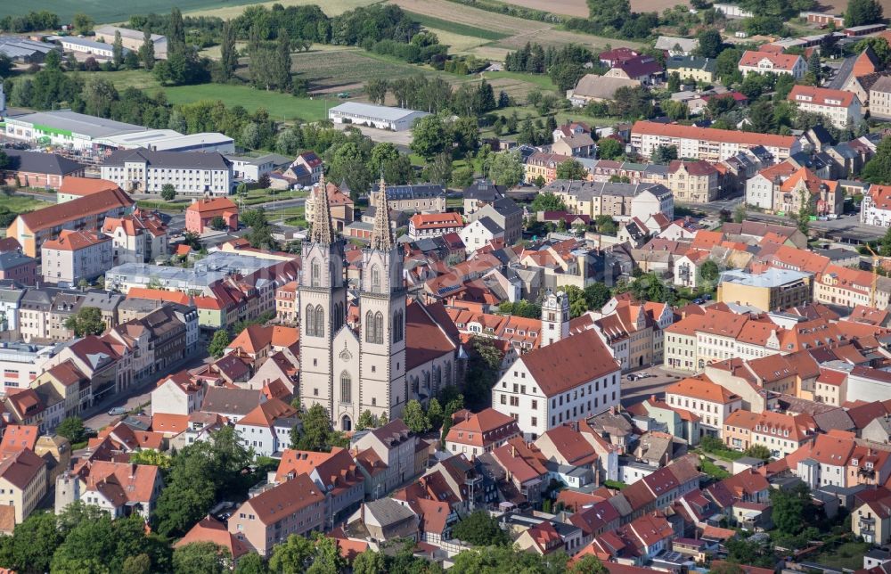 Oschatz from above - City area with outside districts and inner city area in Oschatz in the state Saxony, Germany