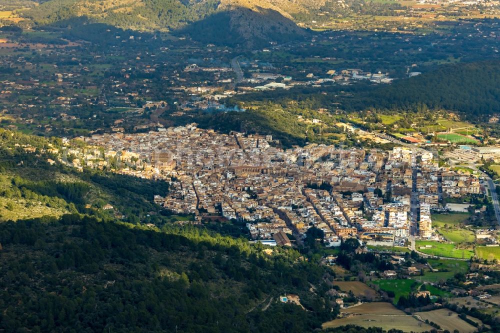 Aerial photograph Pollenca - City area with outside districts and inner city area in Pollenca in Balearische Insel Mallorca, Spain