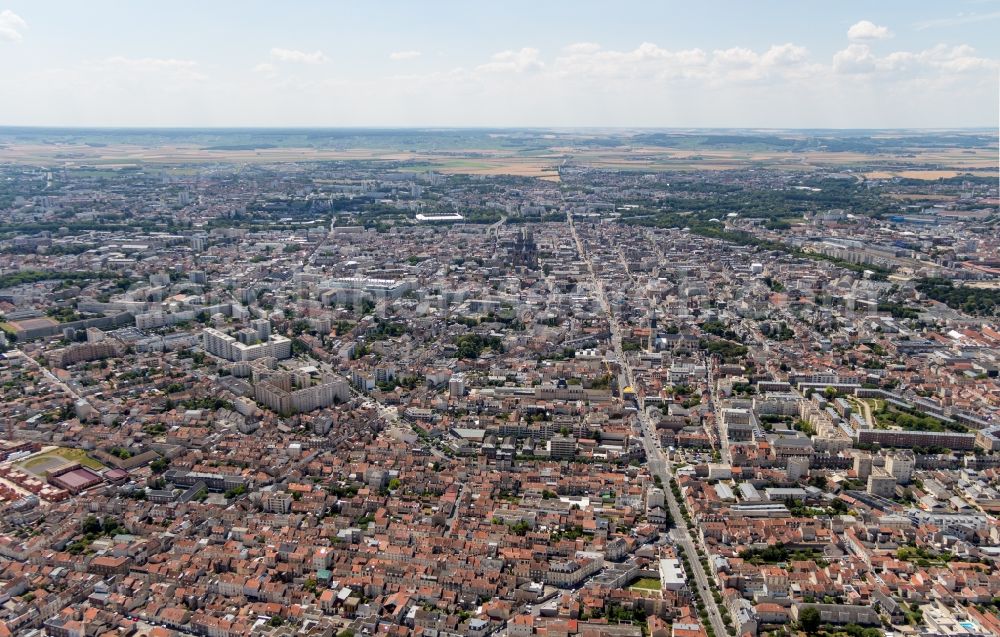 Reims from the bird's eye view: City area with outside districts and inner city area in Reims in Grand Est, France