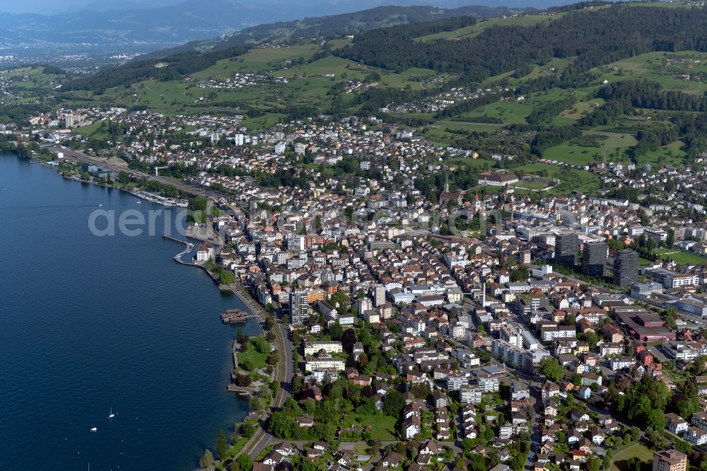 Aerial image Rorschach - City area with outside districts and inner city area in Rorschach at Bodensee in the canton Sankt Gallen, Switzerland