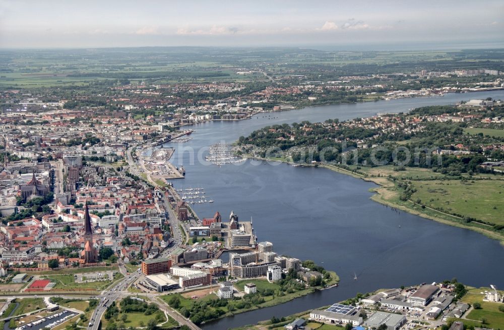 Aerial photograph Rostock - City area with outside districts and inner city area in Rostock in the state Mecklenburg - Western Pomerania, Germany