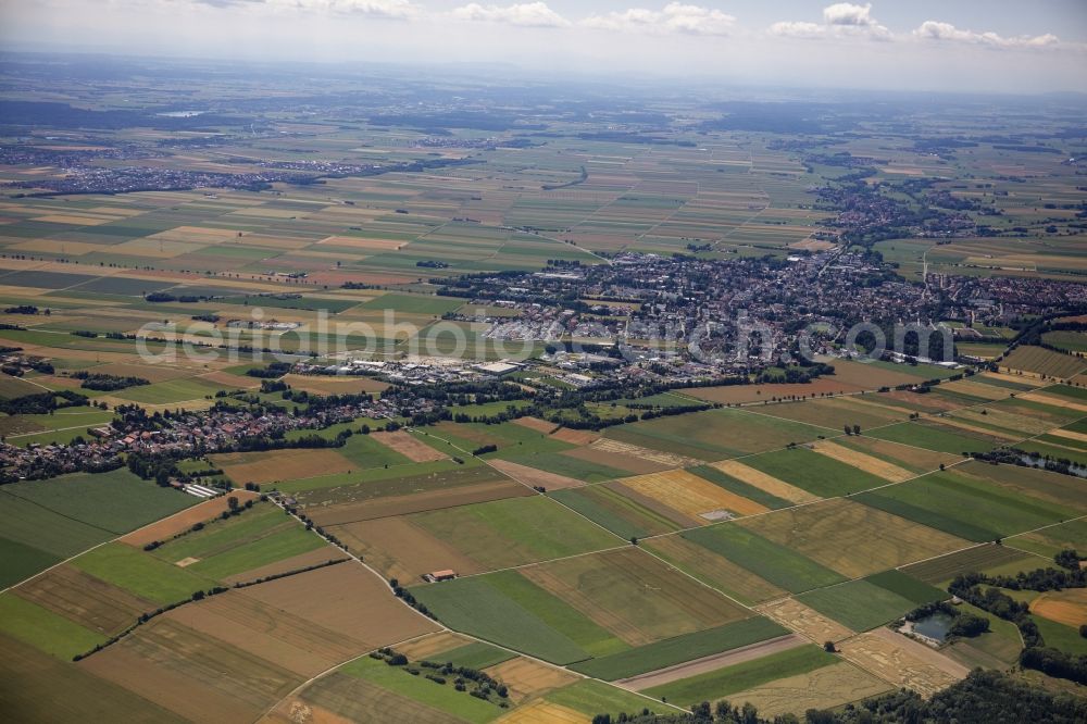 Schwabmünchen from above - City area with outside districts and inner city area in Schwabmuenchen in the state Bavaria, Germany