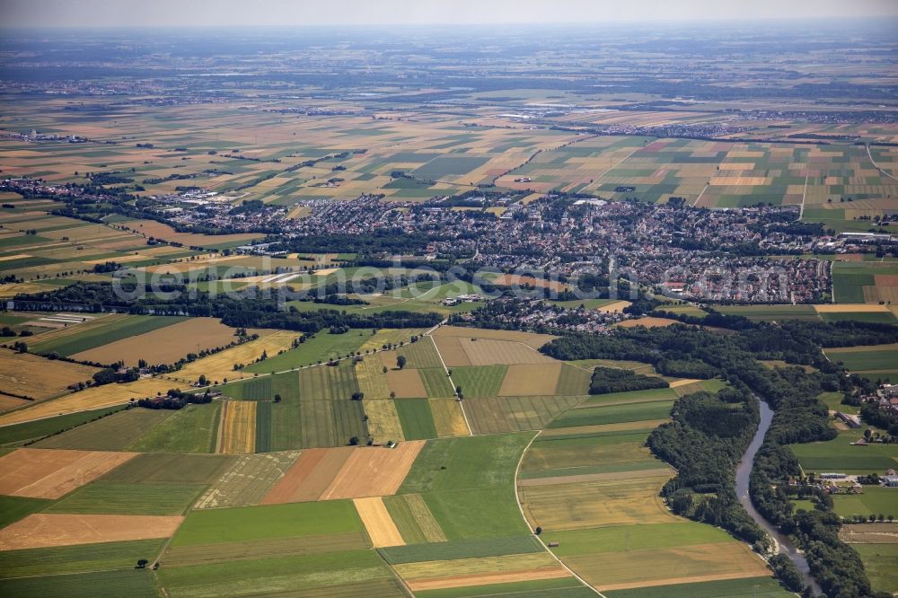 Aerial image Schwabmünchen - City area with outside districts and inner city area in Schwabmuenchen in the state Bavaria, Germany