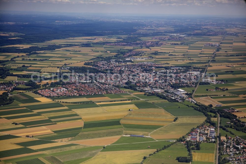 Aerial photograph Schwabmünchen - City area with outside districts and inner city area in Schwabmuenchen in the state Bavaria, Germany