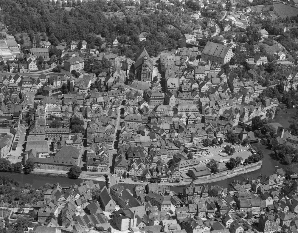 Schwäbisch Hall from above - City area with outside districts and inner city area in Schwaebisch Hall in the state Baden-Wuerttemberg, Germany