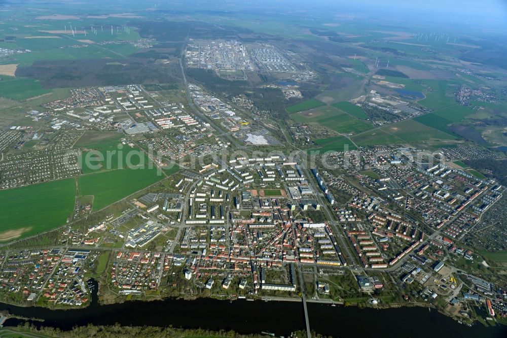 Aerial image Schwedt/Oder - City area with outside districts and inner city area in Schwedt/Oder in the state Brandenburg, Germany