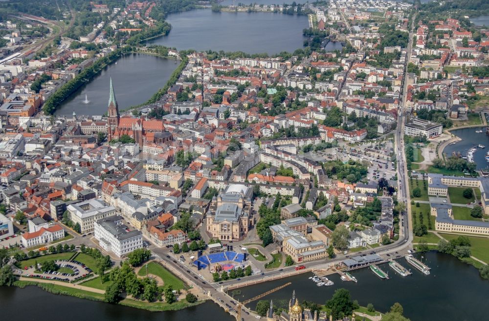 Schwerin from the bird's eye view: City area with outside districts and inner city area in Schwerin in the state Mecklenburg - Western Pomerania, Germany