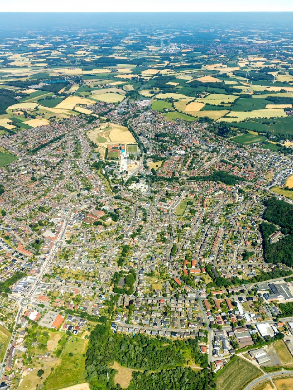 Selm from above - City area with outside districts and inner city area in Selm in the state North Rhine-Westphalia, Germany