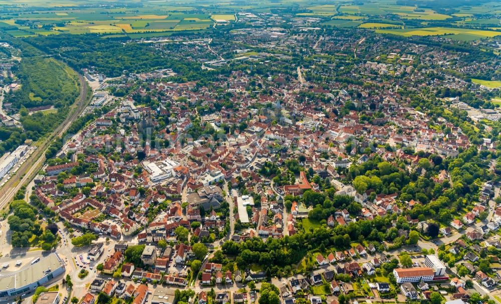 Aerial photograph Soest - City area with outside districts and inner city area in Soest in the state North Rhine-Westphalia, Germany