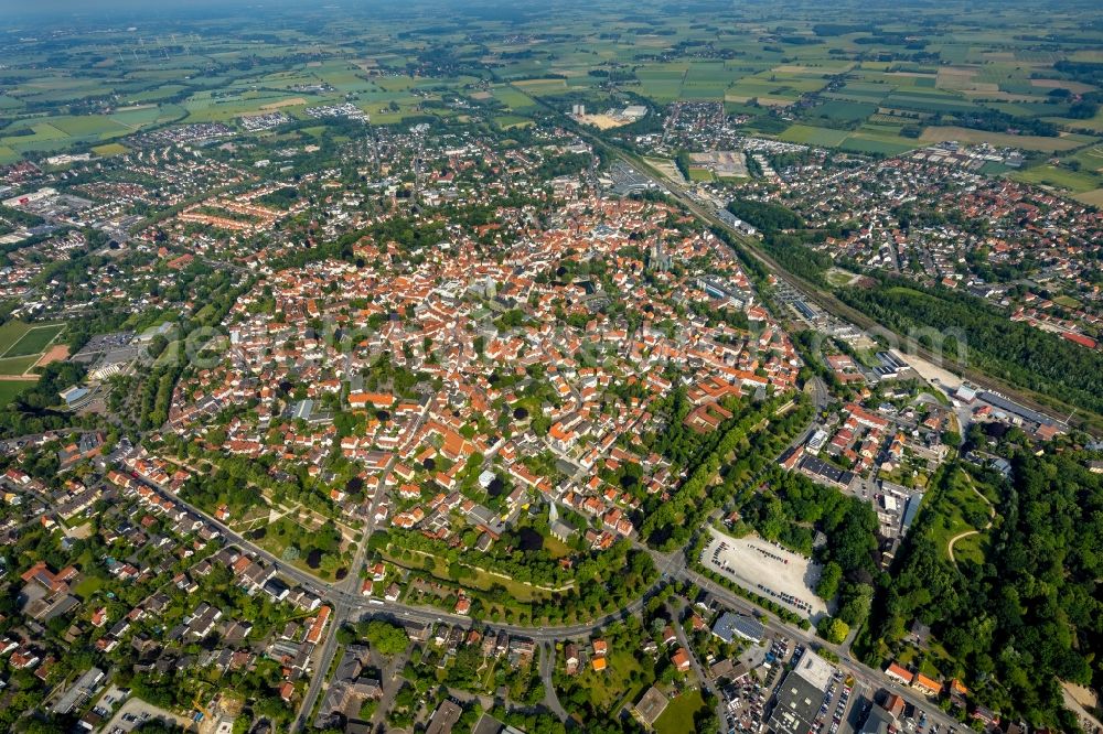 Aerial image Soest - City area with outside districts and inner city area in Soest in the state North Rhine-Westphalia, Germany