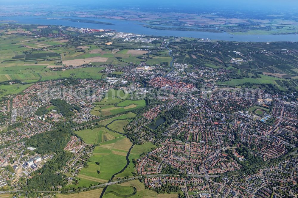 Stade from above - City area with outside districts and inner city area in Stade in the state Lower Saxony, Germany