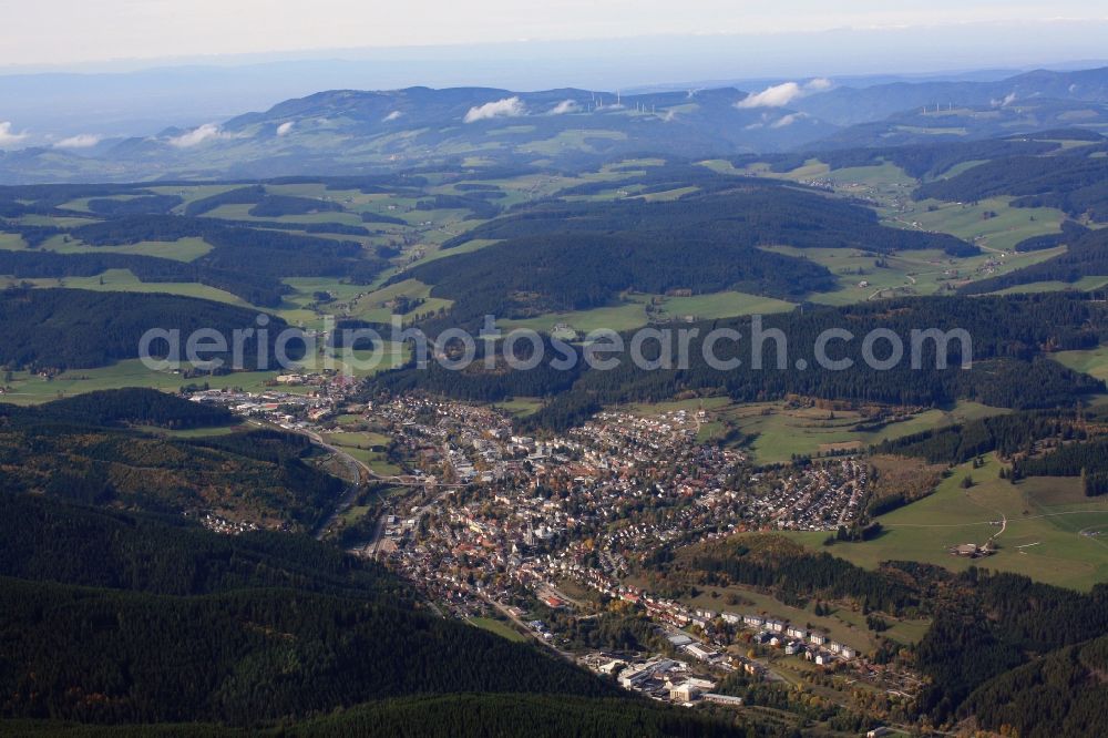 Aerial image Titisee-Neustadt - City area with outside districts and inner city area in Titisee-Neustadt in the state Baden-Wuerttemberg, Germany