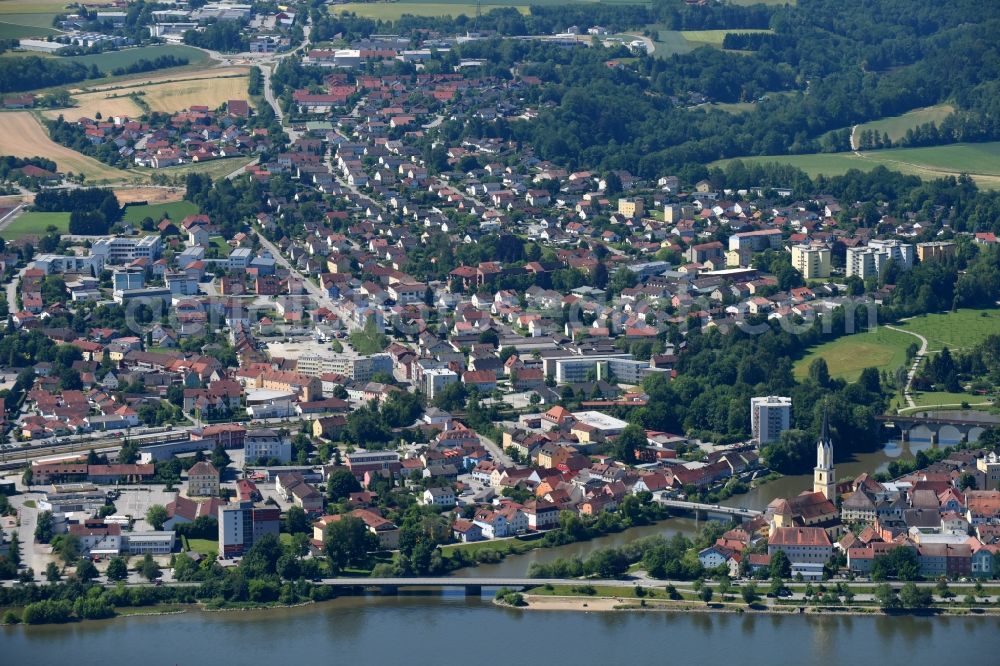 Aerial image Vilshofen an der Donau - City area with outside districts and inner city area in Vilshofen an der Donau in the state Bavaria, Germany