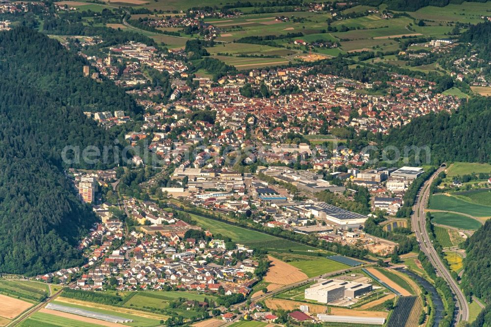 Aerial image Waldkirch - City area with outside districts and inner city area in Waldkirch in the state Baden-Wurttemberg, Germany